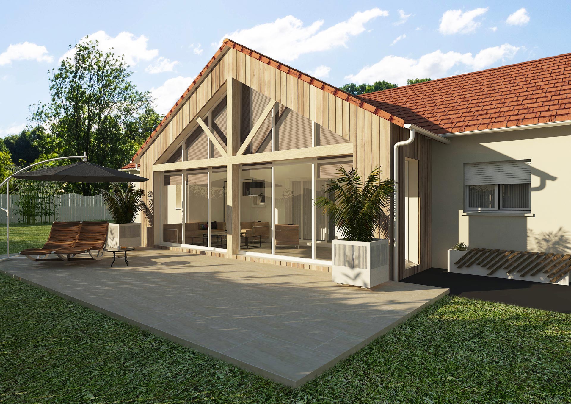 Agrandissement maison traditionnelle avec extension bois et vitrée