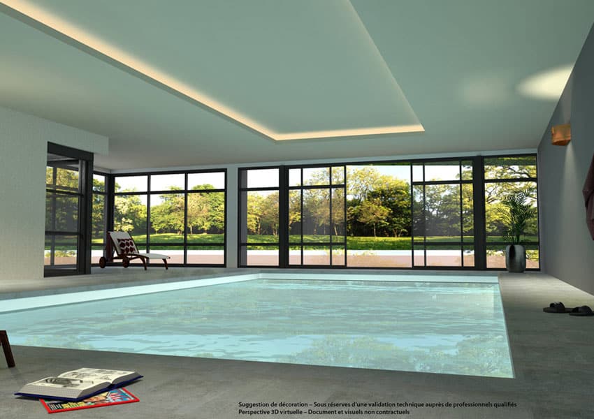 Le visuel 3D d'un agrandissement pour une piscine intérieure.